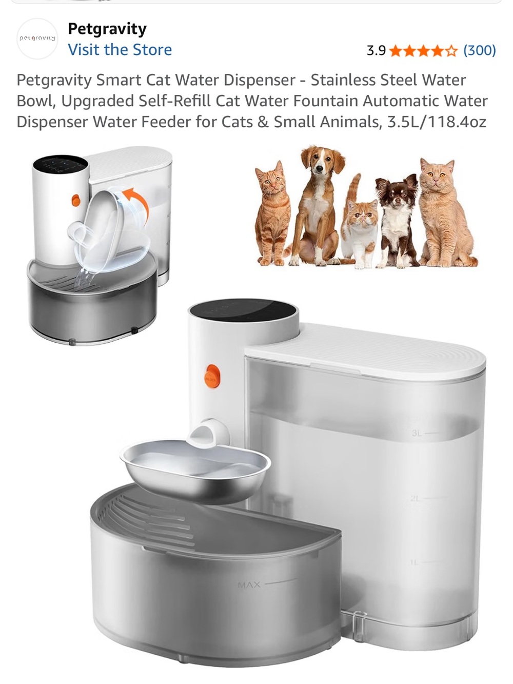 White & Gray Automatic Cat Water Dispenser